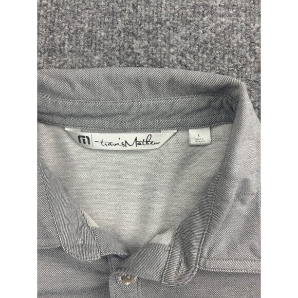 Travis Mathew Polo Shirt Men's Large Gray Stripe Pocket Short Sleeve Button - Picture 2 of 6